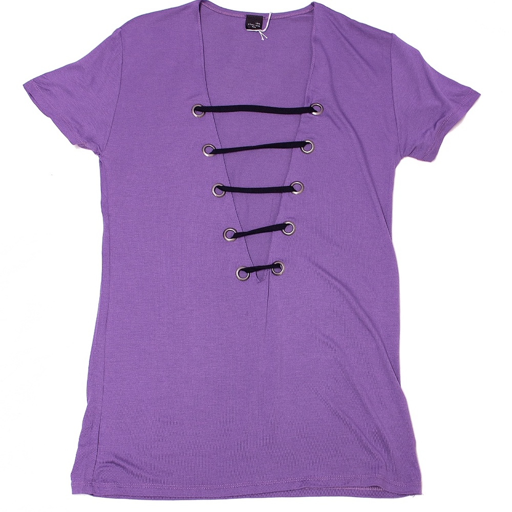 Purple Open Front Short Sleeve Blouse